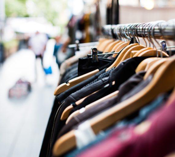 Thrift store or consignment shop clothing rack